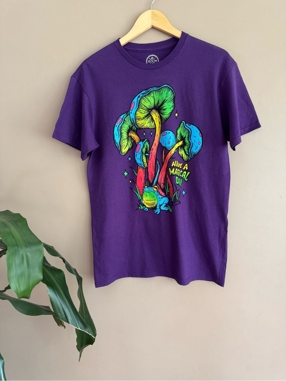 Purple Graphic Tee with Mushroom Design medium